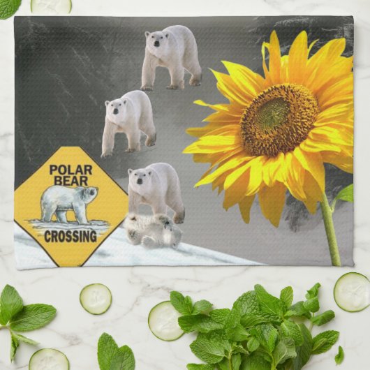 Sonnenblume Polar Bär Blumenkochtuch Geschirrtuch (Gefaltet)