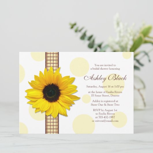 Sonnenblume Polka Dot Bridal Dusche Einladung (Stehend Vorderseite)
