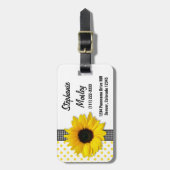 Sonnenblume Polka Dot Gingham Yellow Schwarz-weiß Gepäckanhänger (Vorderseite vertikal)