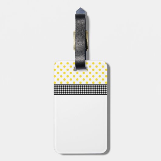 Sonnenblume Polka Dot Gingham Yellow Schwarz-weiß Gepäckanhänger (Rückseite vertikal)