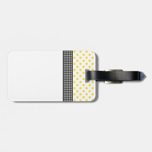 Sonnenblume Polka Dot Gingham Yellow Schwarz-weiß Gepäckanhänger (Rückseite horizontal)