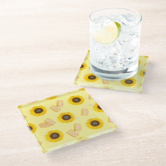 Sonnenblume Power Glasuntersetzer (Schrägansicht)