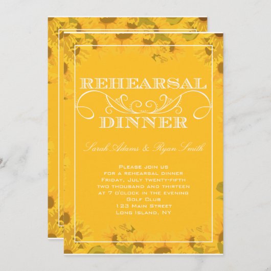 Sonnenblume-Proben-Abendessen-Einladung Einladung (Vorne/Hinten)