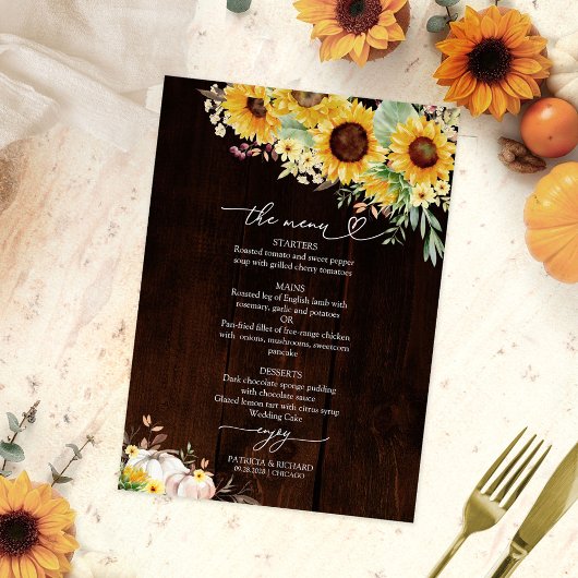 Sonnenblume Pumpkin Burgundy Wedding Menu Card Einladung