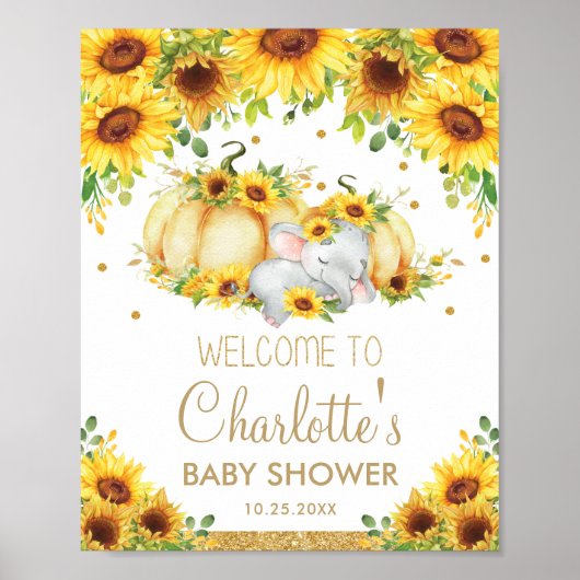Sonnenblume Pumpkin Elephant Baby Dusche Willkomme Poster (Vorne)