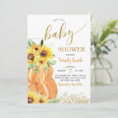 Sonnenblume Pumpkin Fall Baby Dusche Einladung (Stehend Vorderseite)