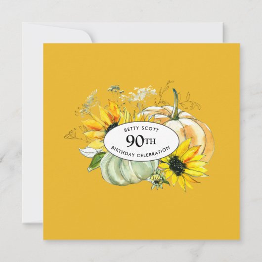 Sonnenblume Pumpkin Herbst 90. Geburtstag Einladung (Rückseite)