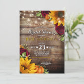 Sonnenblume, Pumpkin & Rose Rustikales Brautparty Einladung (Stehend Vorderseite)