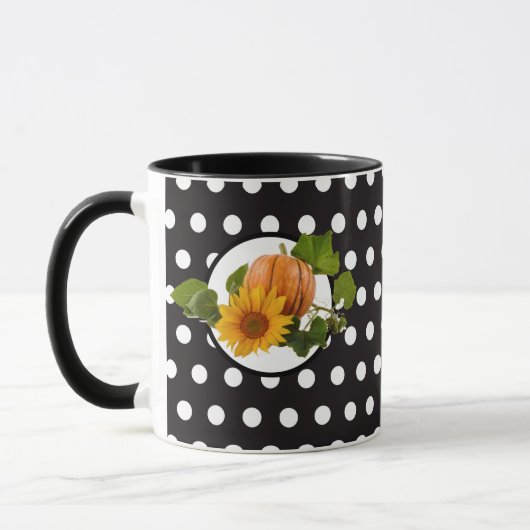 Sonnenblume & Pumpkin White-Black Polka Dot Tasse (Links)