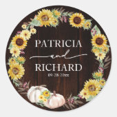 Sonnenblume Pumpkin Wreath Hochzeit im Herbst Runder Aufkleber (Vorderseite)
