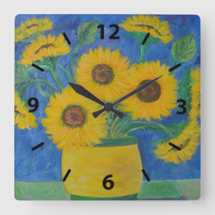 Sonnenblume Quadratische Wanduhr