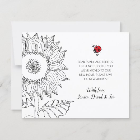 Sonnenblume Red Ladybug Budget Moving Card (Rückseite)