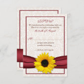 Sonnenblume Red Ribbon Damask Wedding RSVP Card (Vorne/Hinten)