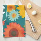 Sonnenblume Retro farbenfrohe Personalisierte Must Geschirrtuch (Viertel Falte)