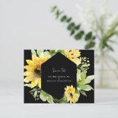 Sonnenblume Rettete unser Datum Schwarze Hochzeit  Ankündigungspostkarte (Stehend Vorderseite)