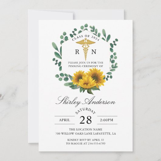 Sonnenblume RN Pflege Abschluss Entkörnung Einladung (Vorderseite)