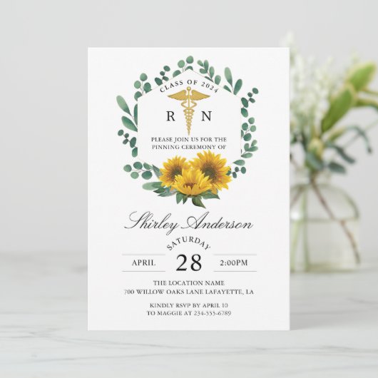 Sonnenblume RN Pflege Abschluss Entkörnung Einladung (Stehend Vorderseite)