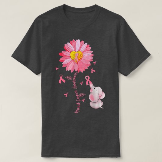 Sonnenblume Rosa Band Elephant Breast Cancer Aware T-Shirt (Design vorne)