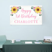 Sonnenblume Rosa Blüte Personalisiert 1. Geburtsta Banner (Messeveranstaltung)