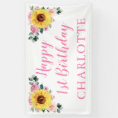 Sonnenblume Rosa Blüte Personalisiert 1. Geburtsta Banner (Vertikal)