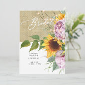 Sonnenblume Rosa Blütenblume Rustikales Brautparty Einladung (Stehend Vorderseite)