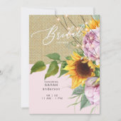 Sonnenblume Rosa Blütenburlap Rustikales Brautpart Einladung (Vorderseite)
