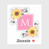 Sonnenblume Rosa Botanische Wasserfarbe Mit Monogr Aufkleber (Blatt)