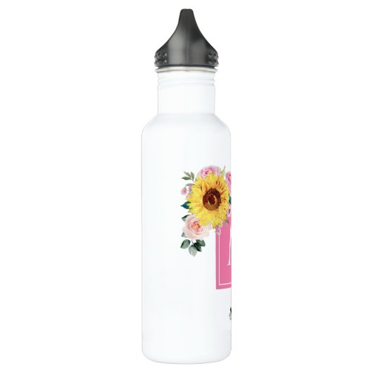 Sonnenblume Rosa Botanische Wasserfarbe Mit Monogr Edelstahlflasche (Links)