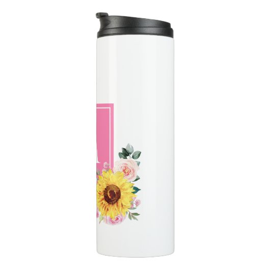 Sonnenblume Rosa Botanische Wasserfarbe Mit Monogr Thermosbecher (Nach rechts gedreht)