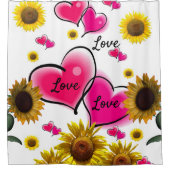 Sonnenblume Rosa Herz Duschvorhang (Vorderseite)