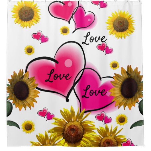 Sonnenblume Rosa Herz Duschvorhang (Vorderseite)