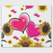 Sonnenblume Rosa Herz Matte Wrapping Papier Geschenkpapier (Flach)