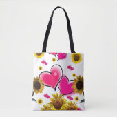 Sonnenblume Rosa Herz Tasche (Vorderseite)