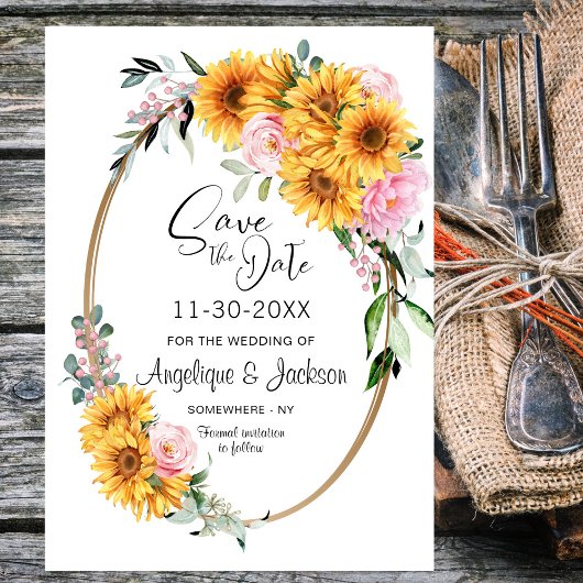 Sonnenblume Rosa Oval Hochzeit Save The Date