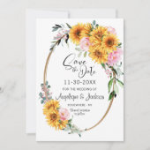 Sonnenblume Rosa Oval Hochzeit Save The Date (Vorderseite)