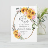 Sonnenblume Rosa Oval Hochzeit Save The Date (Stehend Vorderseite)