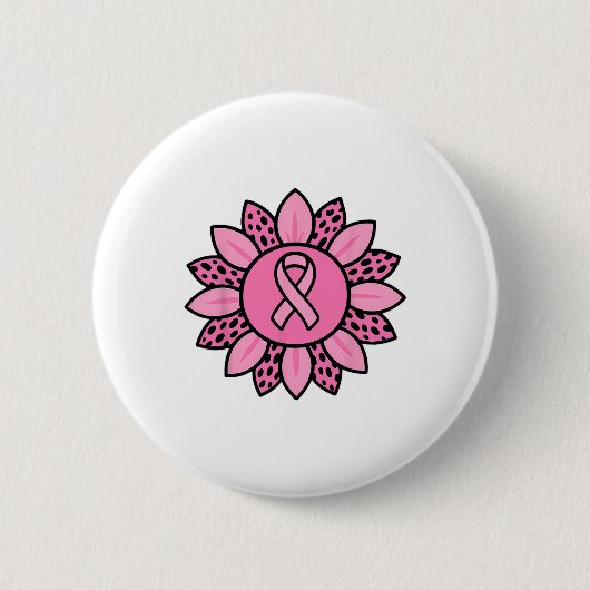 Sonnenblume Rosa Ribbon Brustkrebs Bewusstsein Fra Button (Vorderseite)