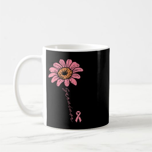 Sonnenblume Rosa Ribbon Brustkrebs Überleben Aware Kaffeetasse (Links)