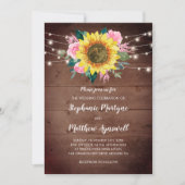 Sonnenblume Rosa Rose Blumenleuchten Hochzeit Holz Einladung (Vorderseite)