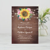 Sonnenblume Rosa Rose Blumenleuchten Hochzeit Holz Einladung (Stehend Vorderseite)