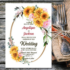 Sonnenblume Rosa Rose Oval Hochzeit Einladung