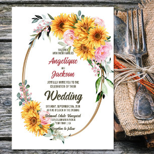 Sonnenblume Rosa Rose Oval Hochzeit Einladung