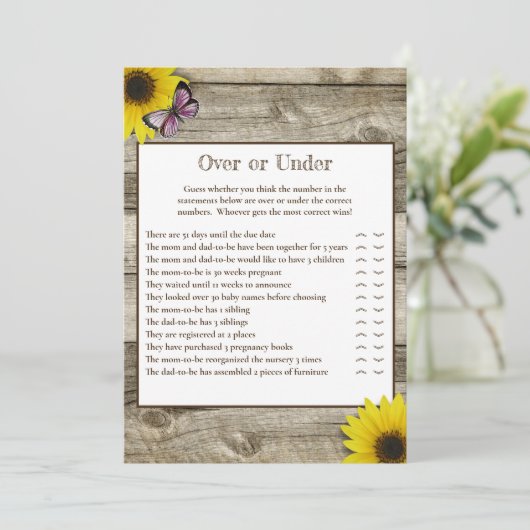 Sonnenblume Rosa Schmetterling über oder unter Bab Einladung (Stehend Vorderseite)