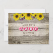 Sonnenblume Rosa Schmetterlinge Bücher für Babydus Einladung (Rückseite)