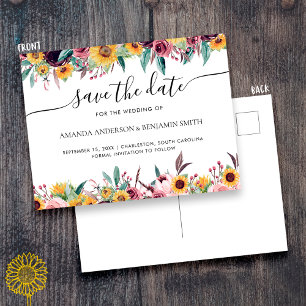 Sonnenblume Rose Burgund Rustikale Herbst Florale  Postkarte