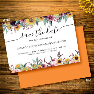 Sonnenblume Rose Burgund Rustikale Herbst Florale Save The Date
