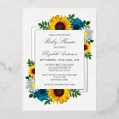 Sonnenblume Rose Daisy Floral Baby Dusche Folieneinladung (Vorderseite)
