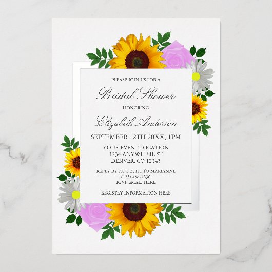 Sonnenblume Rose Daisy Floral Brautparty Folieneinladung (Vorderseite)