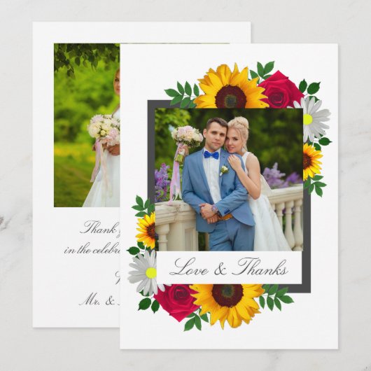 Sonnenblume Rose Daisy Floral Wedding Dankeskarte (Vorne/Hinten)