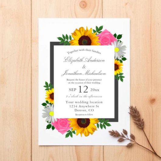 Sonnenblume Rose Daisy Floral Wedding Einladung
